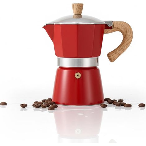 Cafetière italienne,300ml Cafetiere Moka, Cafetière à espresso pour la préparation d'espresso italien Compatible avec cuisinière à céramique cuisinière électrique gaz Compatible (Rouge) (1/5)
