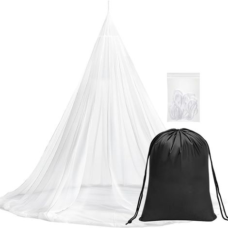 Moustiquaire de voyage avec sac de voyage, corde de suspension, design ouvert, 2,2 m de haut, 12 m de circonférence, double lit simple, extérieur