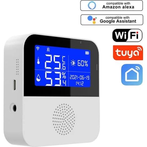 Thermomètre et hygromètre WiFi, thermomètre-hygromètre numérique sans fil avec écran LCD, alarme sonore et alerte via application, intelligent (1/5)