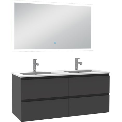 Ensemble Ocean meuble Salle de Bain 3pcs 120cm double vasque + miroir Anthracite