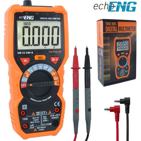 Multimetro Digitale 6000 Conti TRUE RMS, Termometro, Tensione AC/DC, CAT IV 600V / CAT III 1000V - echoENG SM 53 DM19 (1/5)