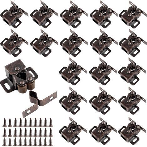 Lot de 20 loquets de porte à double rouleau Loquet de porte d armoire plaqué zinc Avec vis pour armoire de cuisine meubles Marron Cuivre antique (1/4)