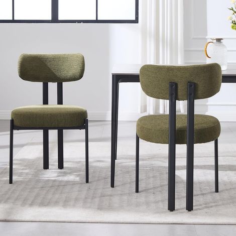 Esszimmerstühle 2er Set aus Chenille Wohnzimmer Modern Armlose Akzentstühle Küchenstühle mit Schwarzen Metallbeinen (Grün), Wahson