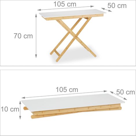 Mesa auxiliar plegable moderna ajustable salón cocina balcón 60 x 40 x 40 cm de bambú blanco 130013971 (1/3)
