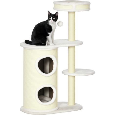 Árbol rascador para gatos con cama y juguete colgante, 59 x 35 x 100 cm, crema (1/5)