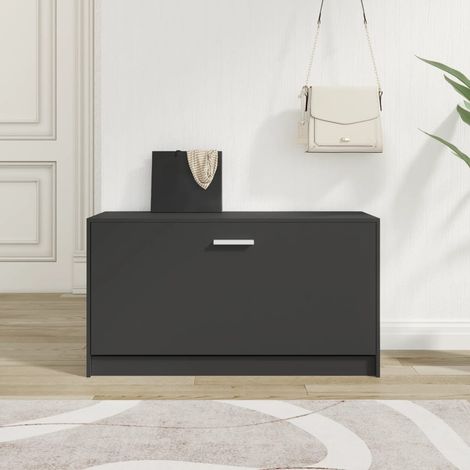 Vidaxl – Banc à chaussures noir 80x24x45 cm – Bois d'ingénierie durable – Grand espace de rangement pour 5 à 6 paires – Dessus robuste pour s'asseoir (1/5)