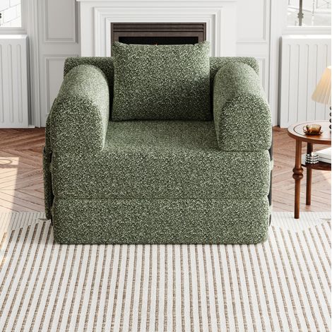 Divano letto modulare in ciniglia verde 91,4x94x69,8 cm con contenitore (1/5)