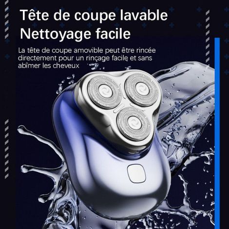 Rasoir électrique portable - - 3 têtes flottantes - Humide et sec - Entièrement lavable (1/4)