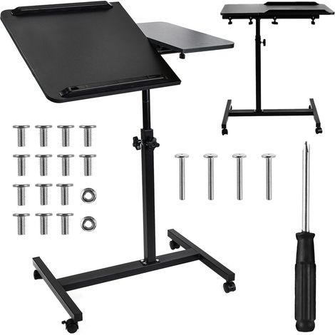 Maclean Mesa Portátil Altura Ajustable de 59 a 89 cm Tablero Doble Inclinable hasta 90° Ruedas con Freno Capacidad de Carga hasta 30 kg Mesa Ergonómica para Ordenador (Negro)