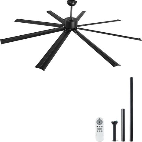 Deckenventilator 213 cm ohne Licht, 8 Aluminiumflügel in Schwarz, reversibler DC-Motor, Fernbedienung mit 6 Stufen für Wohnräume (1/5)