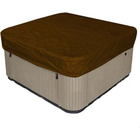 Bache d'extérieur pour Spa Housse de Bain à Remous Carrée Etanche Couverture de Spa en Tissu Polyester 190T Anti-poussière Anti-UVavec Un Sac de Rangement,——Café 207×207×30cm (1/5)
