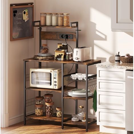 Küchenregal mit Steckdosen und Korb 90x42x130 cm OKMYHOME (1/5)