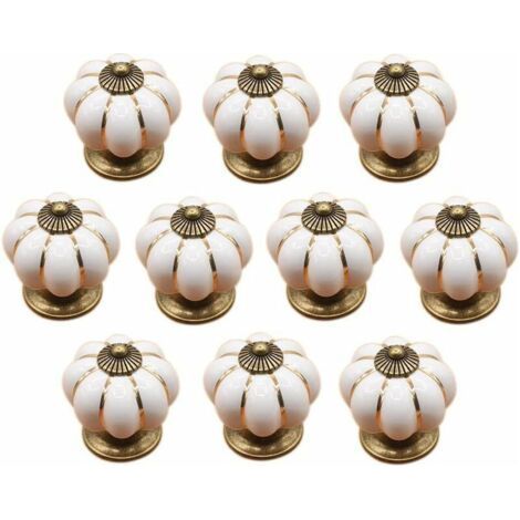 Set of 10 Ceramic Drawer Knobs – Pumpkin Shape – Compatible with Cabinets and Drawers – Dimensions 4.1 x 4.1 cm (1/5)