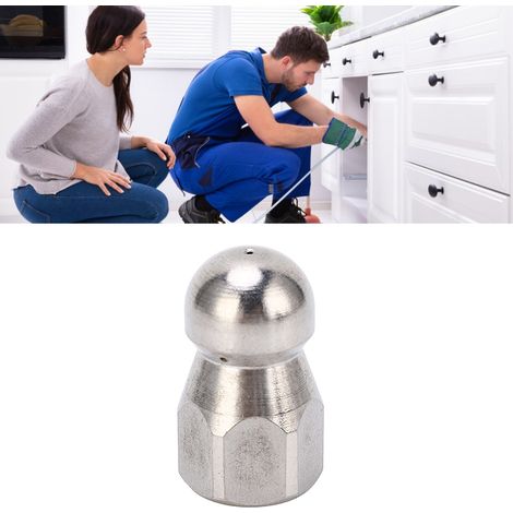 Buse de débouchage pour nettoyeur haute pression 5000 PSI, mini buse compacte et durable, tuyau de débouchage haute pression, tête sphérique - 1 trou avant, 3 trous arrière (1/5)