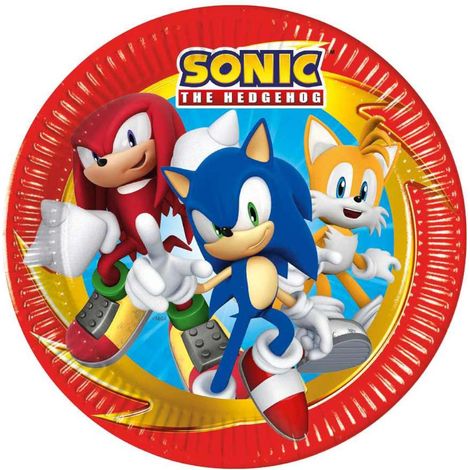 Assiettes en carton SONIC Sega pour anniversaire, 23 cm, lot de 8. (1/2)