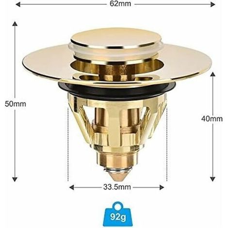Bonde de douche et lavabo universel - Bouchon de valve - évier - Passoire en laiton anti-obstruction - Autre accessoire pour évier - Bonde d'évier (doré)