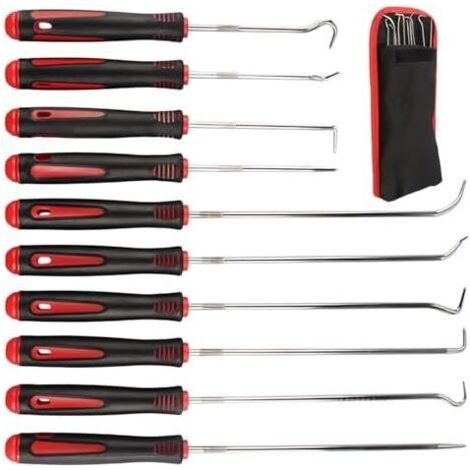 FENOPLASTICA10 Pièces Outils à Crochet, 165mm et 240mm Pointe avec Manche Anti-dérapant, Trousse de Rangement, pour le Retrait des Joints d'Étanchéité d'Huile - (1/5)