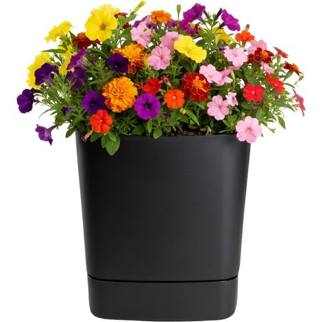 CUBI Recycling-Blumentopf mit Untersetzer, schwarz, 25 x 25 cm