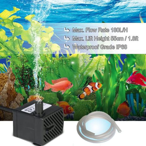 Mini Pompe à Eau Submersible 180 L/H pour Aquarium Fontaine Bassin avec Câble de 1,5m Débit Réglable Pompe Ultra Silencieuse pour Décoration d'Eau Intérieur et Extérieur
