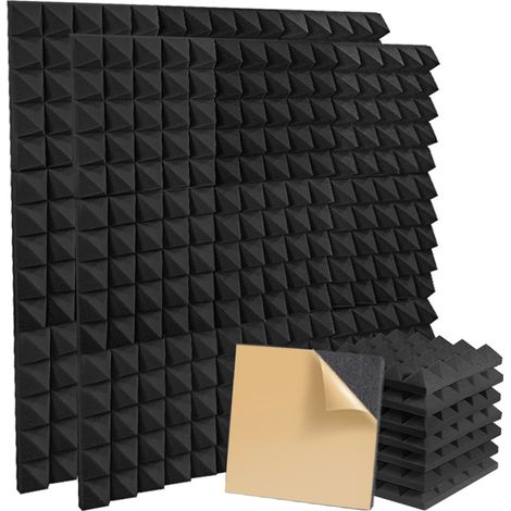 Lot de 24 panneaux acoustiques auto-adhésifs, panneaux insonorisants en polyuréthane, panneaux muraux insonorisants haute densité, 30 x 30 x 5 cm (1/5)