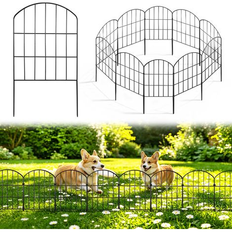 Clôture jardin métal 10 pcs 32,5x61 cm, bordure arquée grillagée, barrière massif gazon jardin - Noir (1/5)