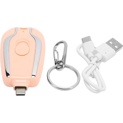 Porte-clés chargeur portable 1500mAh recharge rapide USB C pour Android banque d'énergie mini d'urgence téléphones mobiles Rose (1/5)