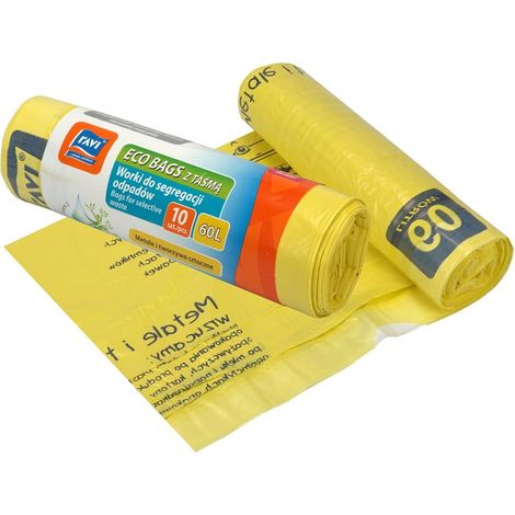 Sacs de tri pour métaux et plastiques, sacs écologiques jaunes 60 l, lot de 10