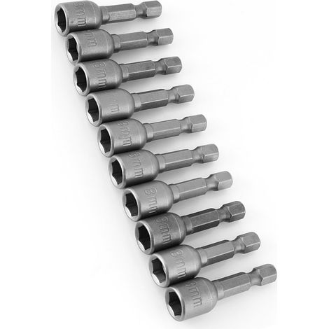 10-teiliges Set metrischer magnetischer Sechskant-Steckschraubendreher mit 1/4"-Schaft für Bohrmaschinen (1/5)
