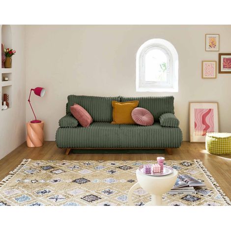Bestmobilier – Canapé convertible 3 places avec coffre – Fausse fourrure côtelée 100% polyester – Dimensions couchage 140x187 cm – Confort optimal (1/5)