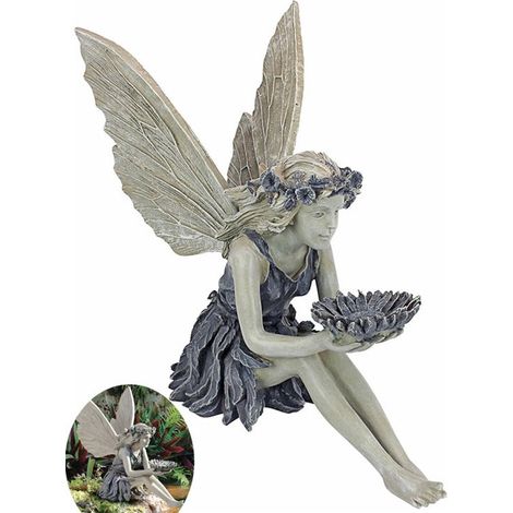Statue de jardin fée au tournesol 14,8 x 14 x 8 cm, décoration extérieure avec mangeoire pour oiseaux, figurine décorative pour jardin et Noël (1/5)