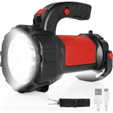 Projecteur LED rechargeable, 380 lumens, 7 modes de luminosité, grande lampe de poche, lampe de recherche d'urgence étanche pour camping en plein air, rouge [Classe énergétique A+++] (1/5)