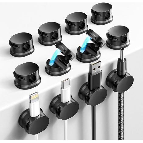 12 Pack Magnetique Clips Câble,Auto-adhésif Organisateur de Câble,Support Cable pour HDMI/USB/Câbles de Chargement/Maison/Bureau Cable Management-Noir (1/5)