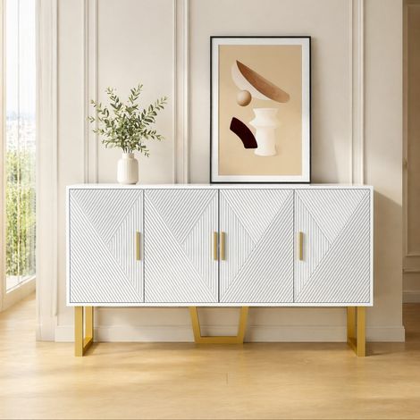 MEUBLIV Sideboard 150 cm Weiß Hochglanz – 4 Türen, verstellbare Einlegeböden (1/5)