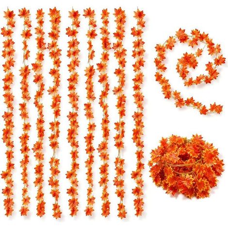 Lot de 12 guirlandes feuilles d'érable 2,3 m suspendues, décoration automne thanksgiving halloween cheminée noël (1/5)