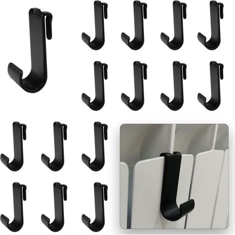 Lot de 15 crochets noirs en acier inoxydable pour sèche-serviettes, porte-serviettes pour radiateurs, compatibles avec les lamelles de radiateur en aluminium moulé sous pression