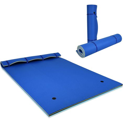 Tapis Flottant d’Eau en Mousse XPE Résistant aux Déchirures Matelas Flottant avec Oreiller Roulant & Cordon Élastique Coussin Flottant Bleu (1/2)