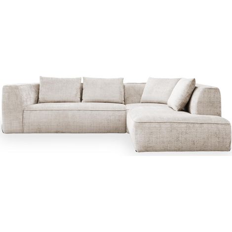 Mobilier Deco – Canapé d'angle en tissu beige – Angle droit – Large assise moelleuse – Dossier rembourré – Accoudoirs enveloppants – Dimensions optimisées (1/5)