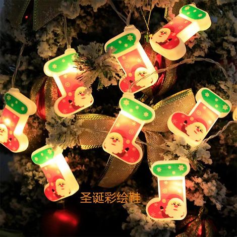Guirlande lumineuse LED décor Noël motifs chaussures peintes de Noël, éclairage réglable. S39 (1/5)