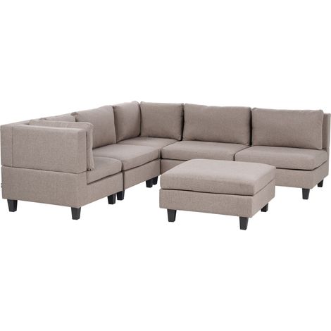 Modular Corner Sofa 5 Seater UNSTAD Fabric Brown with Ottoman Right Hand