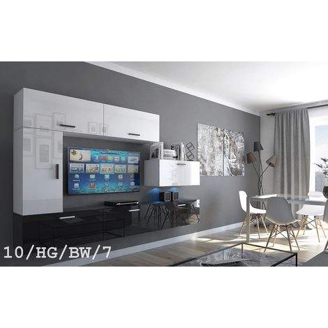 Ensemble meuble TV CONCEPT 10-10-HG-BW-7 blanc-noir brillant 249 cm
