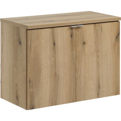 Meuble sous-vasque suspendu 2 portes avec plan NOVA OAK – Naturel et rangement pratique 80 cm-Naturel-Largeur 80 cm (1/5)