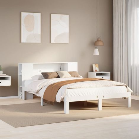 Lit bibliothèque sans matelas blanc 160x200 cm bois pin massif