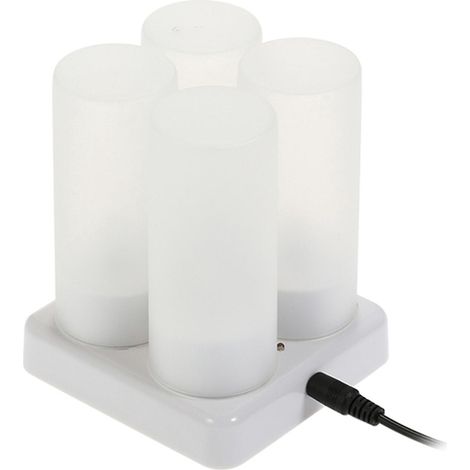 4er-Set wiederaufladbare LED-Teelichter mit flackernder Flamme und mattierten Bechern – UK-Stecker