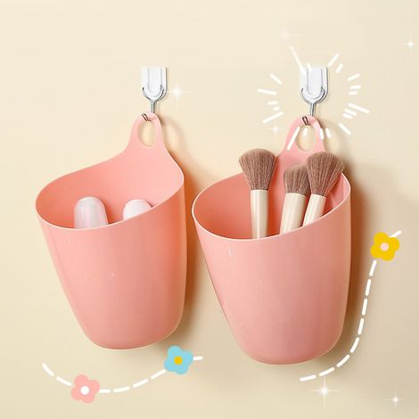 Multifunktionaler, platzsparender Mini-Aufbewahrungseimer aus Kunststoff zum Aufhängen für Schreibtisch oder Studentenwohnheim – Rosa