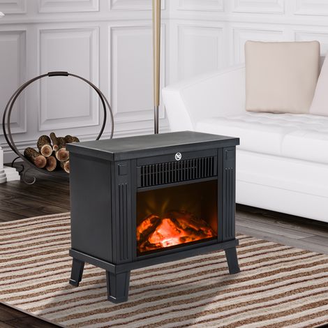 Caminetto elettrico, modello autoportante con effetto fiamma, 600/1200W, in metallo, colore nero, dimensioni 34x17x31 cm. (1/5)