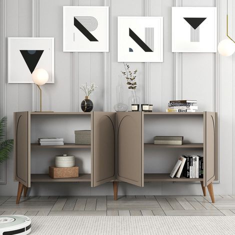 Niscemi Anrichte, 2 Regalböden, 4 Türen, 4 Fächer, 180x35x81h cm Taupe Grau (1/5)