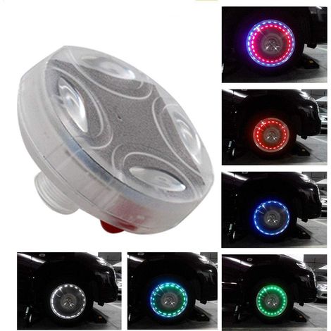 Lumières LED de roue de voiture, lumières de pneu de moyeu de roue solaire à LED colorées 4 modes de lumière de roue flash, kit de lampe stroboscopique (1/5)