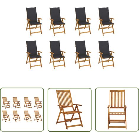 The Living Store Klappbare Gartenstühle mit Kissen 8 Stk. Massivholz Akazie - Holzsessel - Gartenstuhl - Outdoor Möbel - Esszimmerstuhl - Balkonmöbel (1/5)