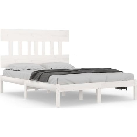 Lit double Lit adulte Cadre de lit sans matelas blanc 160x200 cm bois massif