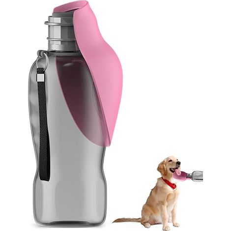 Gourde Chien pour Promenade, Bouteille d'eau pour Chien Antifuite, Abreuvoir Portable pour Animaux de Compagnie pour Marche, Randonnée, Camping, Voiture et Voyage - Rose (1/5)